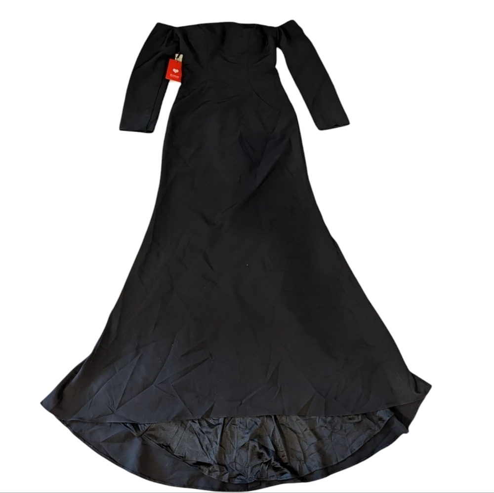 JJs House Black Off-Shoulder Long Sleeve Fishtail Gown NWT Sz 6 - Picture 2 of 10